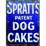 SPRATTS ENAMEL SIGN. 40 x 28.75ins, large enamel sign for SPRATT/ PATENT/ DOG/ CAKES in white