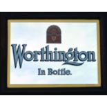 WORTHINGTONS PUB MIRROR. 36 x 28ins, framed mirror advertising Worthington/ In Bottle in white &