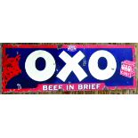 OXO ENAMEL SIGN. 6ft x 2ft, large advertising enamel for OXO/ BEEF IN BRIEF in white lettering on