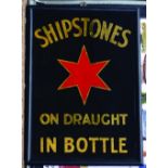 SHIPSTONES GLASS SIGN. 24 x 17.25ins, printed glass advert for SHIPSTONES/ ON DRAUGHT/ IN BOTTLE,