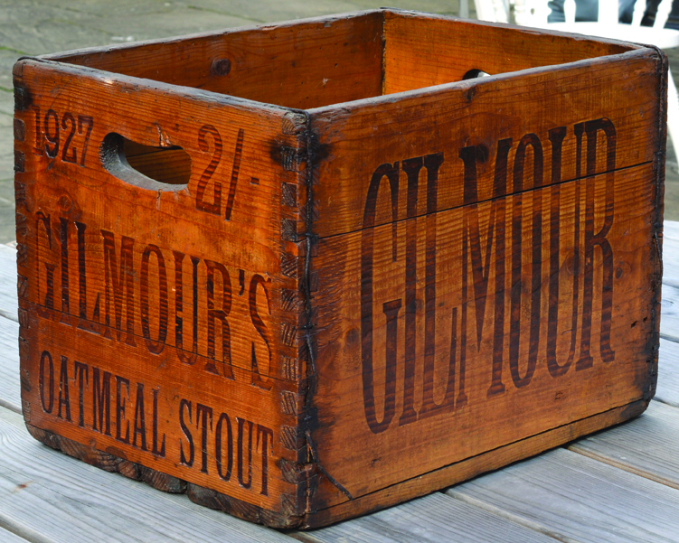 GILMOURS 1927 DATED WOODEN CRATE. 16.25 x 12ins, brewers crate for GILMOURS/ OATMEAL STOUT. - Image 3 of 4