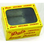 DADS ORIGINAL COOKIES TIN. 11 x 5.5 x 9ins, yellow rectangular tin with clear glass top. Try Dads/