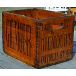 GILMOURS 1927 DATED WOODEN CRATE. 16.25 x 12ins, brewers crate for GILMOURS/ OATMEAL STOUT.