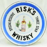 RISKS WHISKY ENAMEL TRAY. 12ins diam, very rare enamel tray for SPECIAL RESERVE RISKS THREE