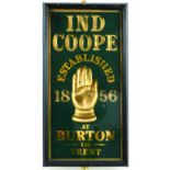 IND COOPE GLASS ON SLATE ADVERT. 22 x 11.5ins, framed advert for IND/ COOPE/ ESTABLISHED/ 1856/