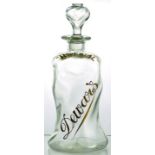 DEWARS WHISKY DECANTER. 10.25ins tall to top of stopper, slightly twisted form design, glass