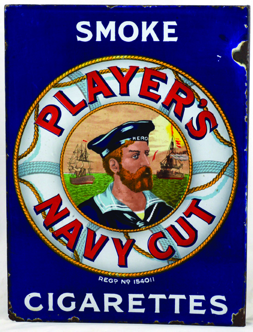 PLAYERS DOUBLE SIDED ENAMEL SIGN. 20 x 15ins, multicoloured enamel sign for SMOKE/ PLAYERS/ NAVY
