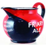 FRIARY ALE & STOUT ENAMEL JUG. 4ins tall, handled enamel jug in black & red for FRIARY/ ALE one side