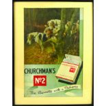 PAIR OF FRAMED SMOKING ADVERTS. 1. CHURCHMANS cigarettes image of hunting terriers. Other NELSON