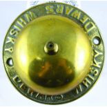 DEWARS WHISKY BRASS BELL. 4ins diam, brass counter bell for DEWARS WHISKY in raised lettering around