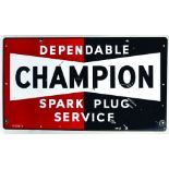 CHAMPION SPARK PLUG ENAMEL SIGN. 23 x 13ins, rectangular shaped enamel for DEPENDABLE/ CHAMPION/