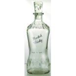 DEWARS WHISKY DECANTER. 10.5ins tall to top of stopper, shapely glass decanter for DEWARS/ SCOTCH/