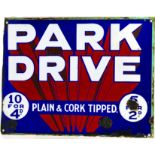 PARK DRIVE ENAMEL SIGN. 15.5 x 12ins, double sided enamel for PARK/ DRIVE...white lettering on