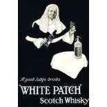 WHITE PATCH WHISKY POSTER. 22 x 15ins, predominately black poster advertising A good Judge drinks/