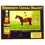 HENNESSYS BRANDY SHOWCARD. 19 x 15ins multicoloured image of James Hennessys horse & jockey, wording