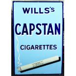 WILLS S CAPSTAN ENAMEL SIGN. Enamel sign for WILLS S/ CAPSTAN/ CIGARETTES, in navy blue & white