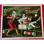 HIGNETTS TOBACCO LITHOGRAPH. 21.5 x 17.5ins, high quality, multicoloured advert for HIGNETTS/