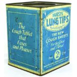 HURSTS LUNG TIPS SHOP DISPLAY DUAL PURPOSE TIN. 8 x 6ins, blue square tin,circular lift off lid.