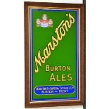 MARSTONS BURTON ALES GLASS FRAMED ADVERT. 28.5 x 16.5ins, fabulous, strong, coloured glass sign