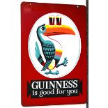 GUINNESS DOUBLE SIDED SIGN. 24 x 16ins, multicoloured, hanging sign. Burgundy with oval pictorial