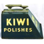 KIWI POLISHES TRADESMANS SHOE SHINE BOX. Printed tin panels affixed to 3 sides, with wooden base,