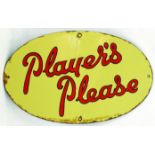 PLAYERS OVAL ENAMEL SIGN. 14ins across, cream background, red & black lettering PLAYERS/ PLEASE.