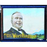 WORTHINGTON SHOWCARD. 28.25 x 22.5ins, framed advert for, I always/ have a WORHTINGTONS. Yellow