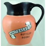 WHITBREADS JUG. 6ins tall, shapely, brown topped jug, peach coloured lower for WHITBREADS/