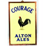 COURAGE ALTON ALES ENAMEL SIGN. 22 x 14ins, enamel sign with cockerel t.m. & COURAGE/ ALTON/ ALES in