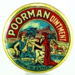 MANCHESTER SLEATHS OINTMENT TIN. 2.25ins diam, multicoloured tin, lid depicting Good Samaritan/