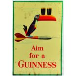 GUINNESS TIN ON CARD ADVERT. 15 x 10ins, multicoloured, stand up advert with image of toucan perched