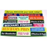 GROUP OF CHEMISTS SHELF EDGE ADVERTS. 15ins long, multicoloured shelf edge adverts for various