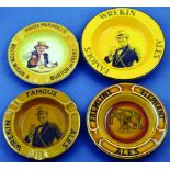 ASHTRAYS GROUP. All yellow/ mustard tones. Two for WREKIN FAMOUS ALES, central drinking gent. t.m.