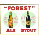 FOREST ALE & STOUT SHOWCARD. 35.25 x 24.5ins, framed advert for FOREST/ ALE STOUT in red lettering
