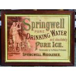 SPRINGWELL, MIDDLESEX FRAMED SHOWCARD. 31.5 x 23.5ins, mainly sepia coloured tones with image of