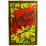 MAZAWATTEE COCOA TIN SIGN. 19 x 12.25ins, pressed tin sign for Mazawattee/ Cocoa, red background