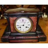 A 19th century black slate and rouge marble eight day mantel clock, (pendulum).