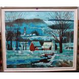 English School (c.1960's), Winter landscape, oil on canvas, 50cm x 60cm.