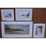 A group of four watercolours of coastal scenes, including works by John Glynn and J.