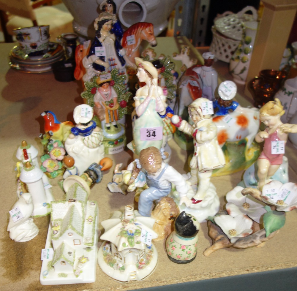 A quantity of decorative 20th century ceramic figures, including Staffordshire style figures, - Image 2 of 2