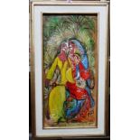 Middle Eastern School (late 20th century), Figures, oil on board, indistinctly signed,