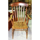 A 19th century ash and elm scullery open armchair and a 19th century oak hall chair, (2).
