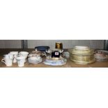 A quantity of mixed ceramics, including a blue floral decorated tea set,