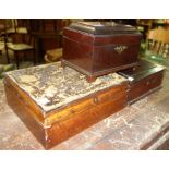 A George III tea caddy, together with two further wooden boxes, (3).
