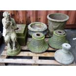 A group of 20th century garden ornaments, including; stone urns and sundry.