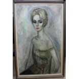 Circle of Margaret Keane, Portrait of a lady, oil on board, 100cm x 62cm.