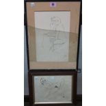 After Gustav Klimt, Three figures, pencil, bears a signature, and a print after Egon Schiele,