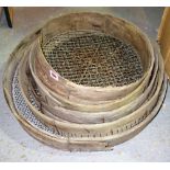 A graduated set of five early 20th century garden soil sieves, (5).