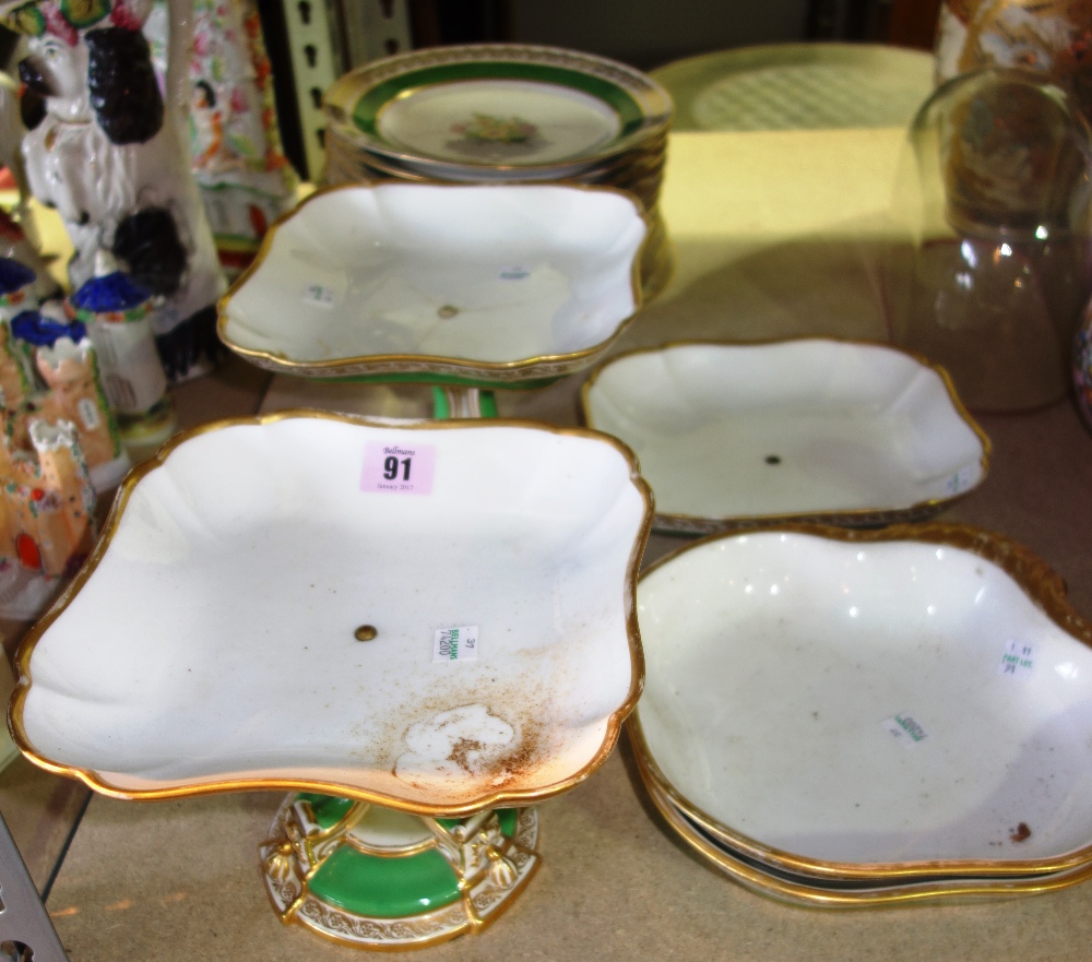 A Victorian green and gilt part dessert service, (qty). - Image 2 of 2