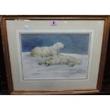 John Murray Thompson (1885-1974), Polar bears, watercolour, signed, 24cm x 34.5cm.